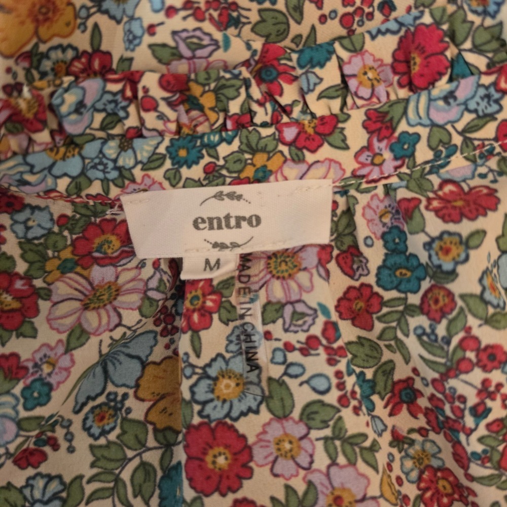 Entro Multicolor Floral Print Vneck Balloon Sleeve Blouse Size Medium GC - Picture 2 of 7